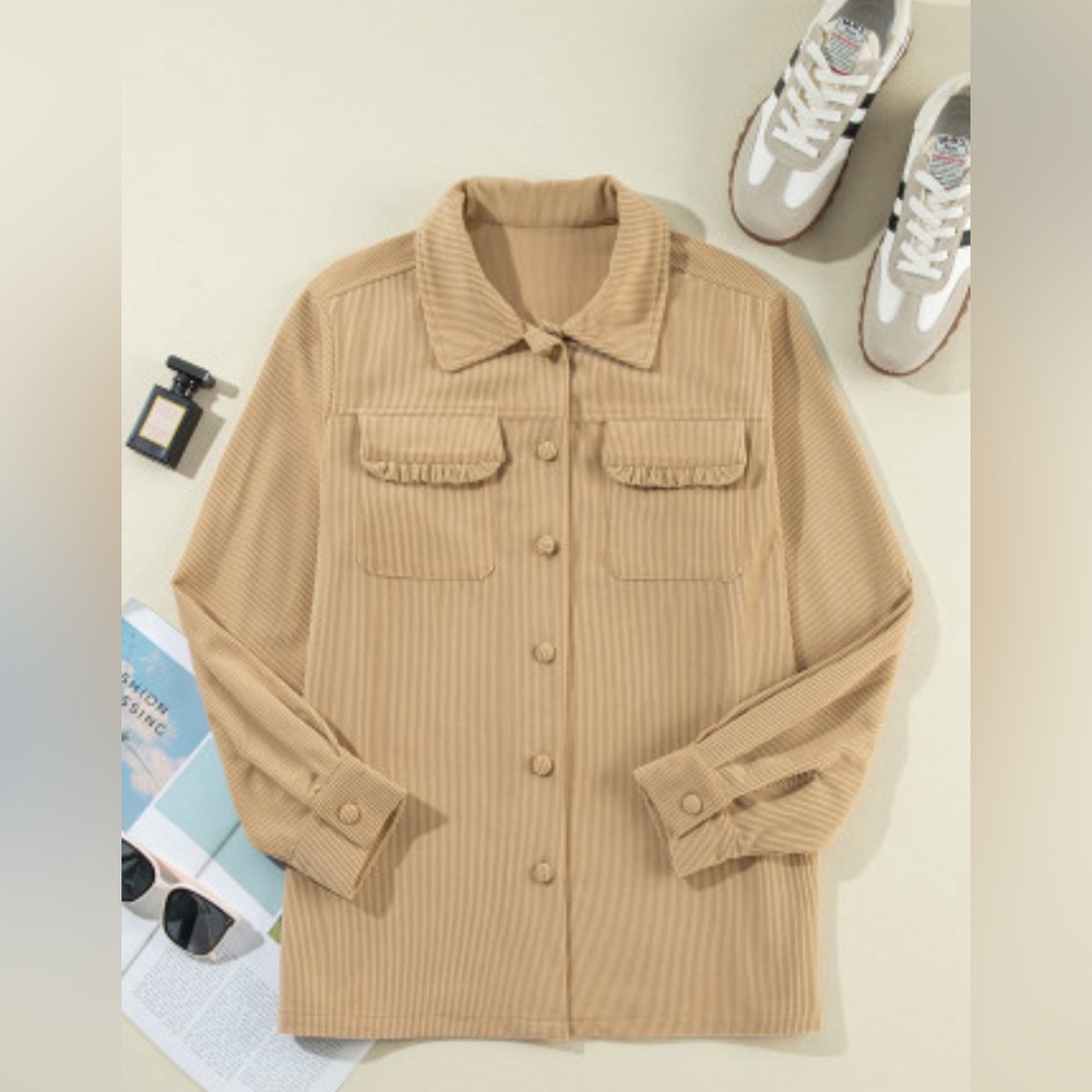 Jolie - ruffle pocket button up shacket - Picture 4 of 13